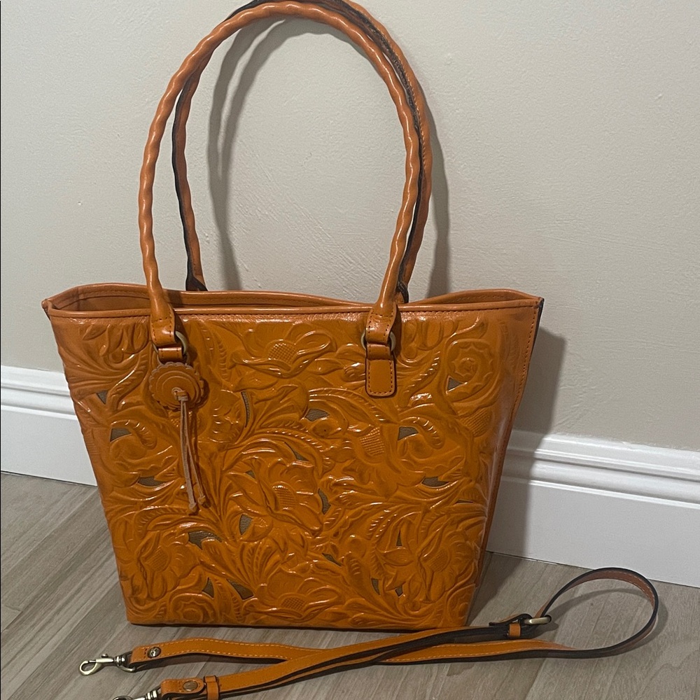 Elegant Embossed Tote in Warm Tan